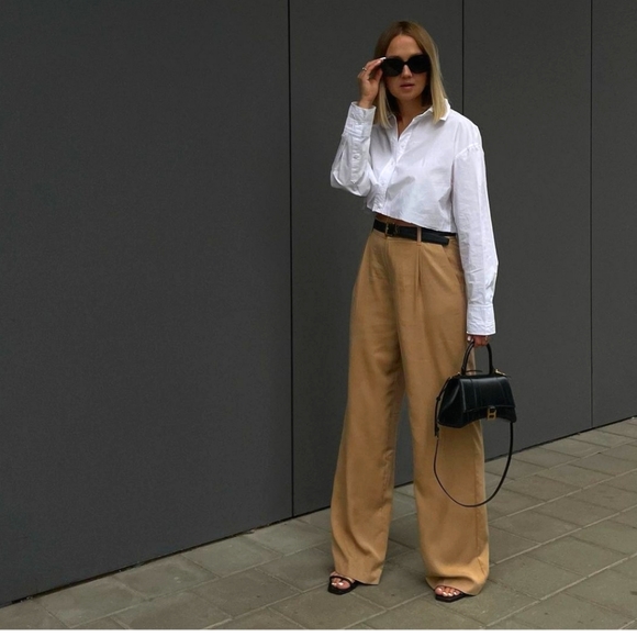 Zara Pants - Zara Full Lenth Wide Pants Tan Brown Bloggers Favorite